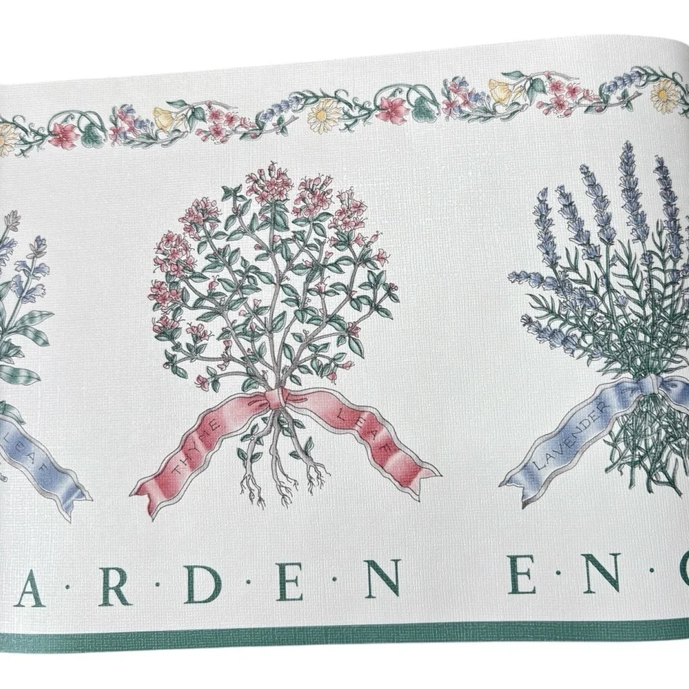 VTG Traditional English Garden Floral Herbs Wallpaper Border 5 YD X 7